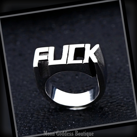FUČK Ring – Solid Stainless Steel Punk Biker Statement | Unisex Size 11 & 12 - Picture 2 of 7